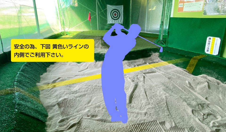 安全の為、下図 黄色いラインの内側でご利用下さい。